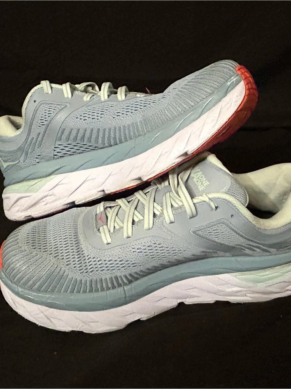 Hoka One One Bondi 7 Blue Grey Orange Running Shoes Women's Size 9 1110519 BFBG